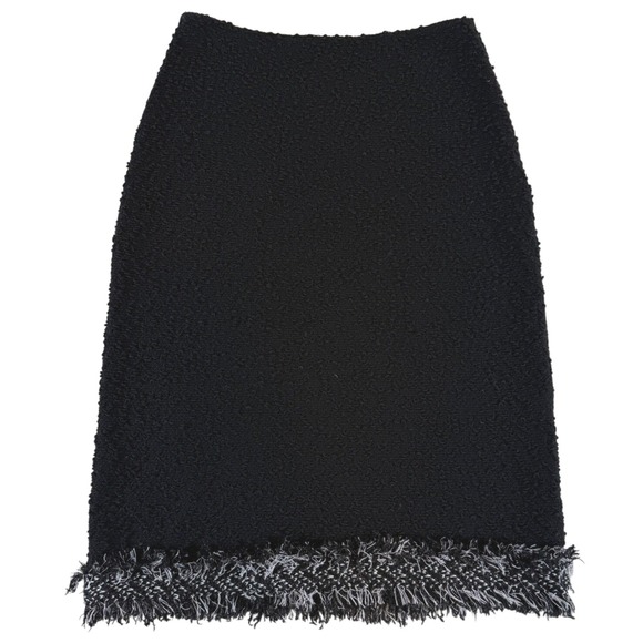 St. John Dresses & Skirts - St. John Black Textured‎ Knit Boucle Tweed Fringe Trim Pencil Skirt Size 2